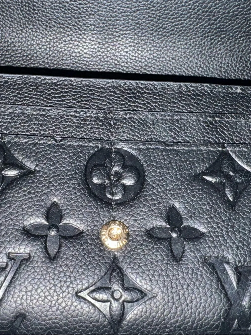 Louis Vuitton Black Leather Snap Closure Wallet with Gold Stamp